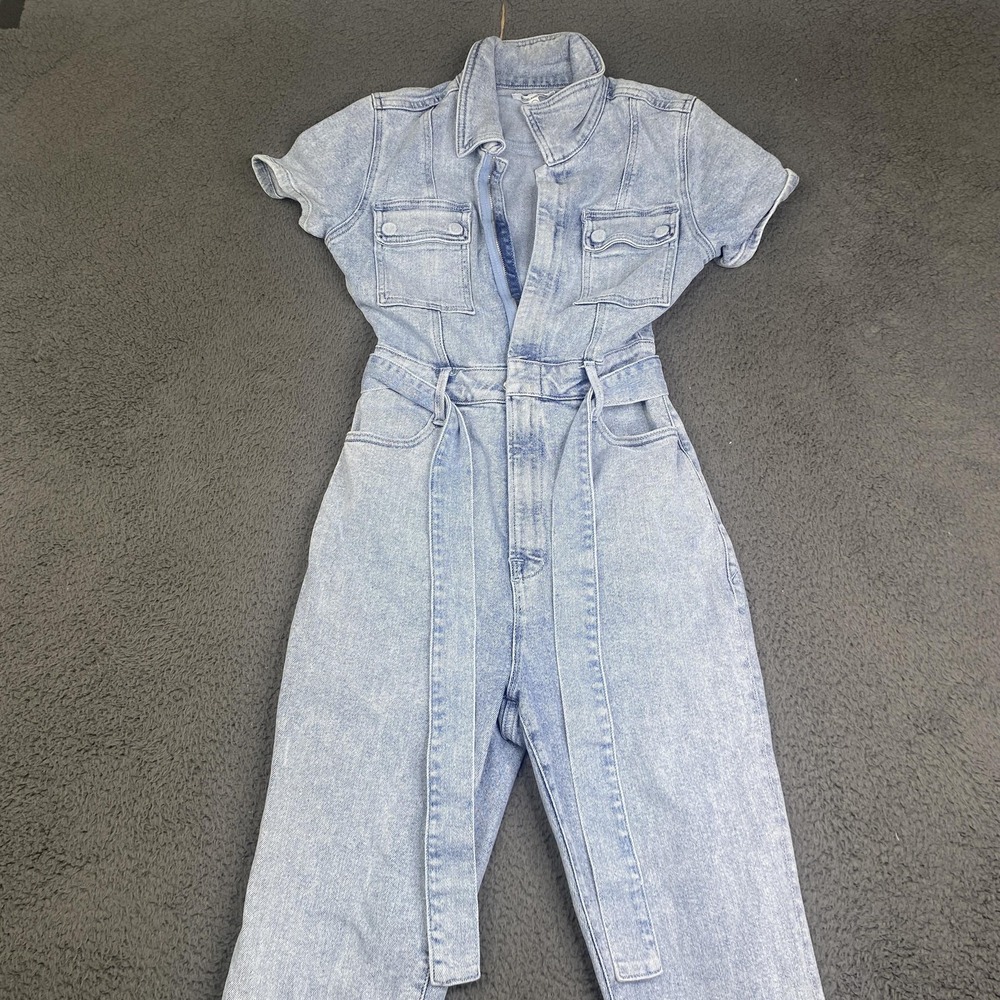 Good American Jumpsuit Womens Size 1 Light Wash Denim Short Sleeve Belted Blue - Picture 4 of 13